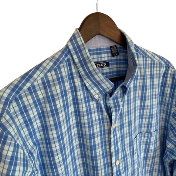 Izod Blue and Teal Plaid Button Down Shirt - Large - Picture 2 of 4
